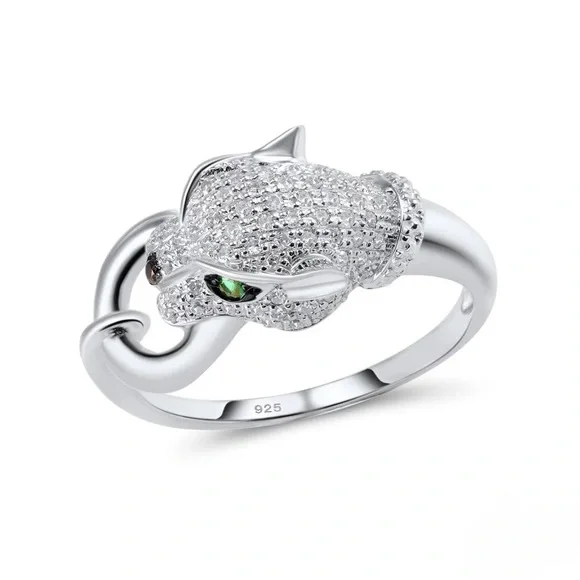 New Unisex 925 Silver Leopard Diamond Ring - Picture 4 of 6